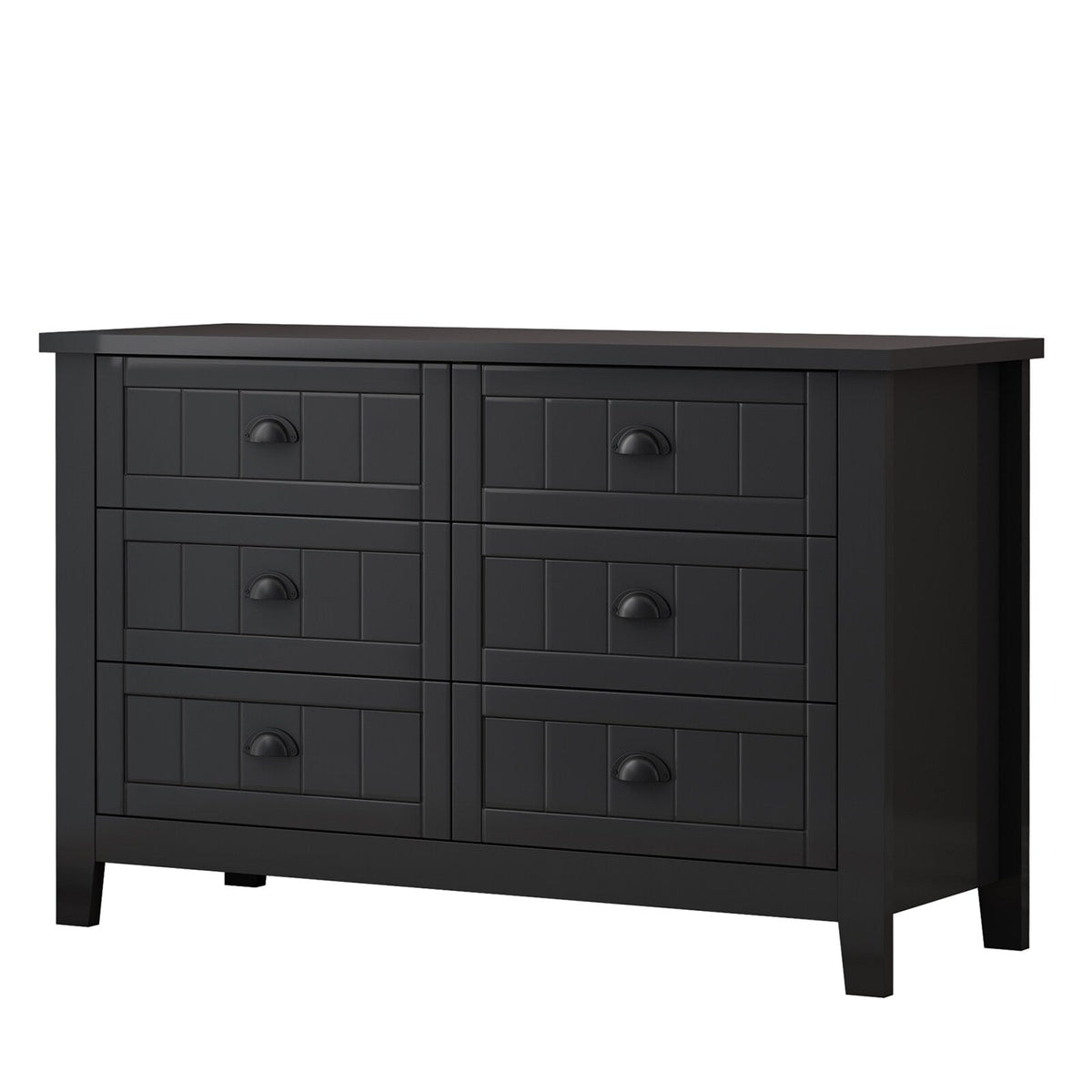 WELLFOR Traditional Black Wood Cabinet with 6 Doors and 6 Shelves, Retro Shell-shaped Handle