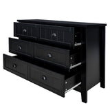 WELLFOR Traditional Black Wood Cabinet with 6 Doors and 6 Shelves, Retro Shell-shaped Handle