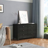 WELLFOR Traditional Black Wood Cabinet with 6 Doors and 6 Shelves, Retro Shell-shaped Handle