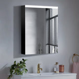 WELLFOR EX2 24-in x 30-in Lighted LED Surface Mount Matte Black Mirrored Soft Close Medicine Cabinet