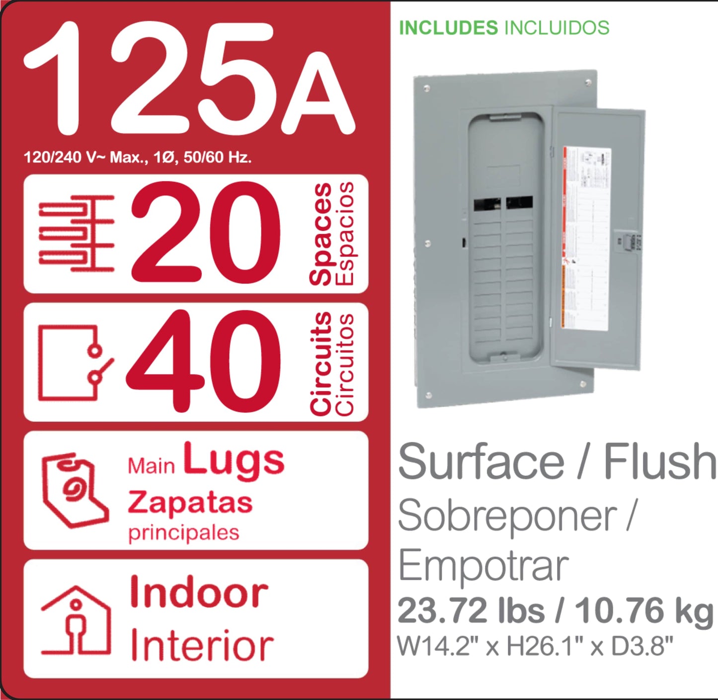 Square D Homeline 125-Amp 20-space load center - interior view
