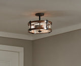 Kichler Barrington 14.75-in Distressed Black and Wood Tone Rustic Semi-Flush Mount Light, 3-Light