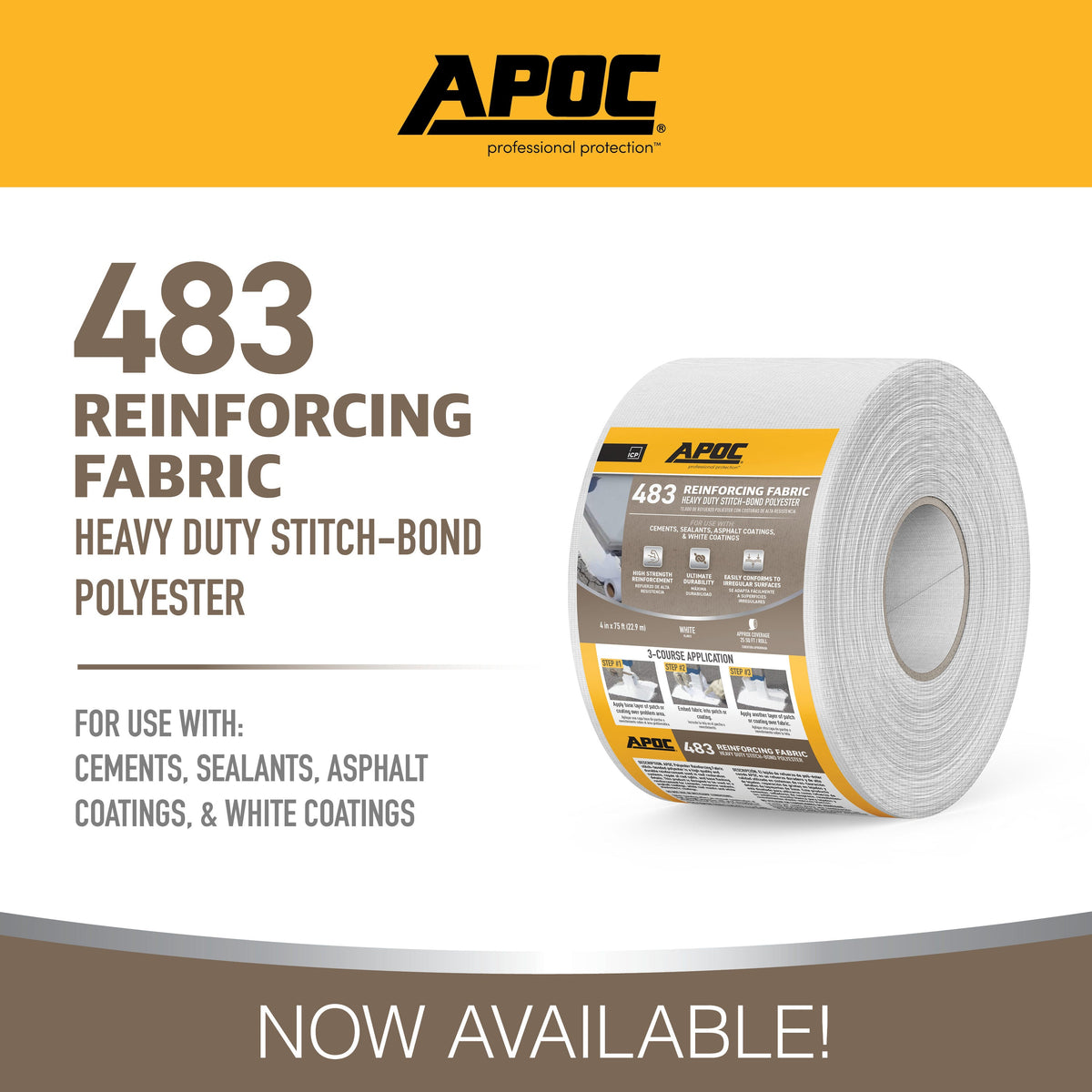 APOC 483 Reinforcing Polyester Roof Fabric, 4-in x 75-ft Roll