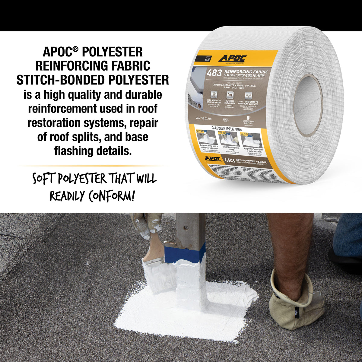 APOC 483 Reinforcing Polyester Roof Fabric, 4-in x 75-ft Roll