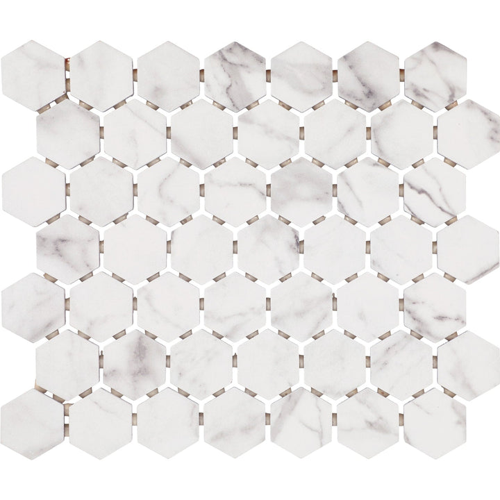 STAINMASTER Calacatta Silver 10-in x 12-in Matte Ceramic Marble look Hexagon Mosaic Floor and Wall Tile product image