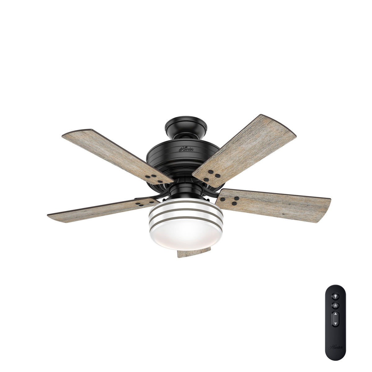 Hunter Cedar Key 44-in Matte Black LED Indoor/Outdoor Ceiling Fan with Remote (5-Blade)