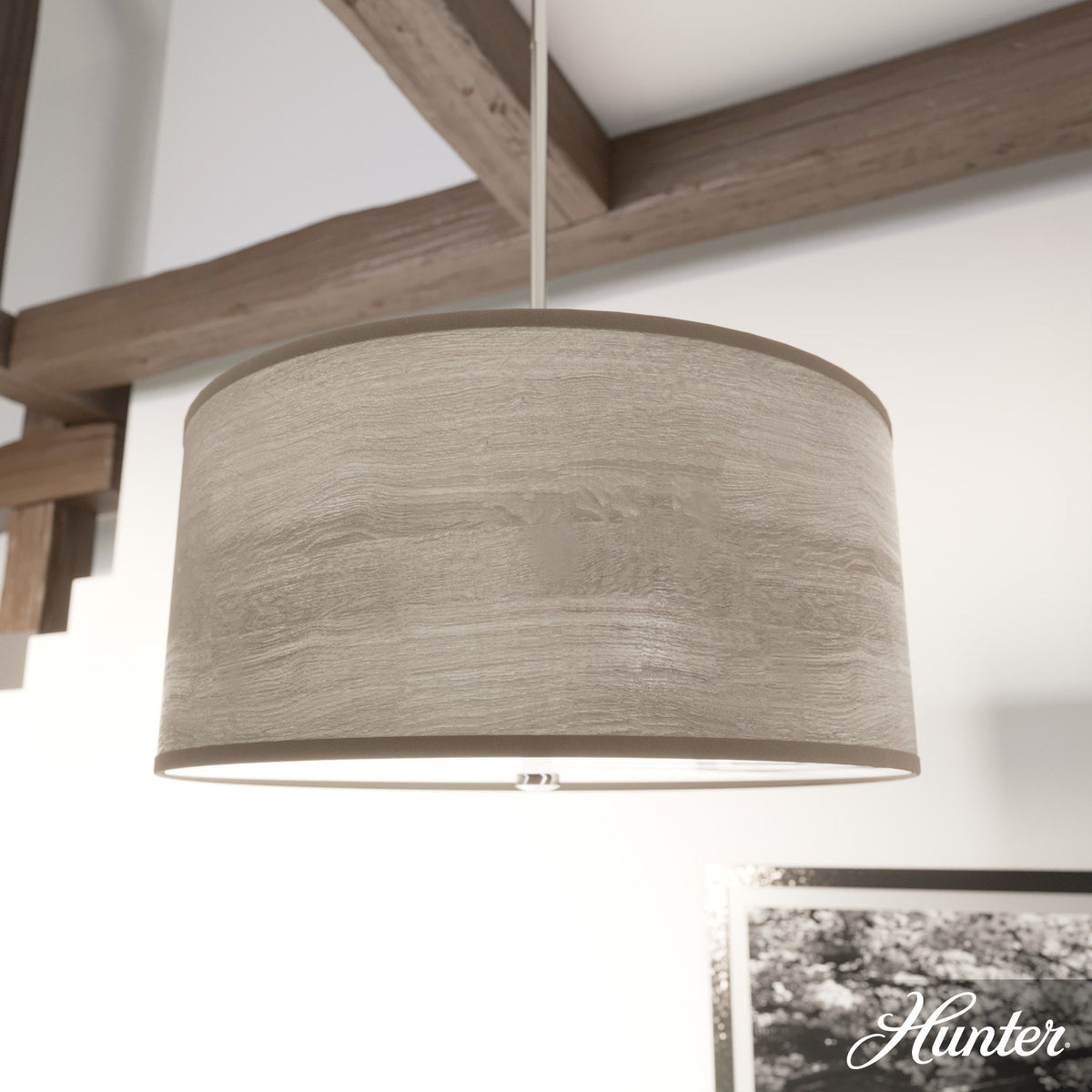 Hunter Solhaven 3-Light Gray Oak Modern/Contemporary Frosted Glass Drum LED Medium Hanging Kitchen Island Light