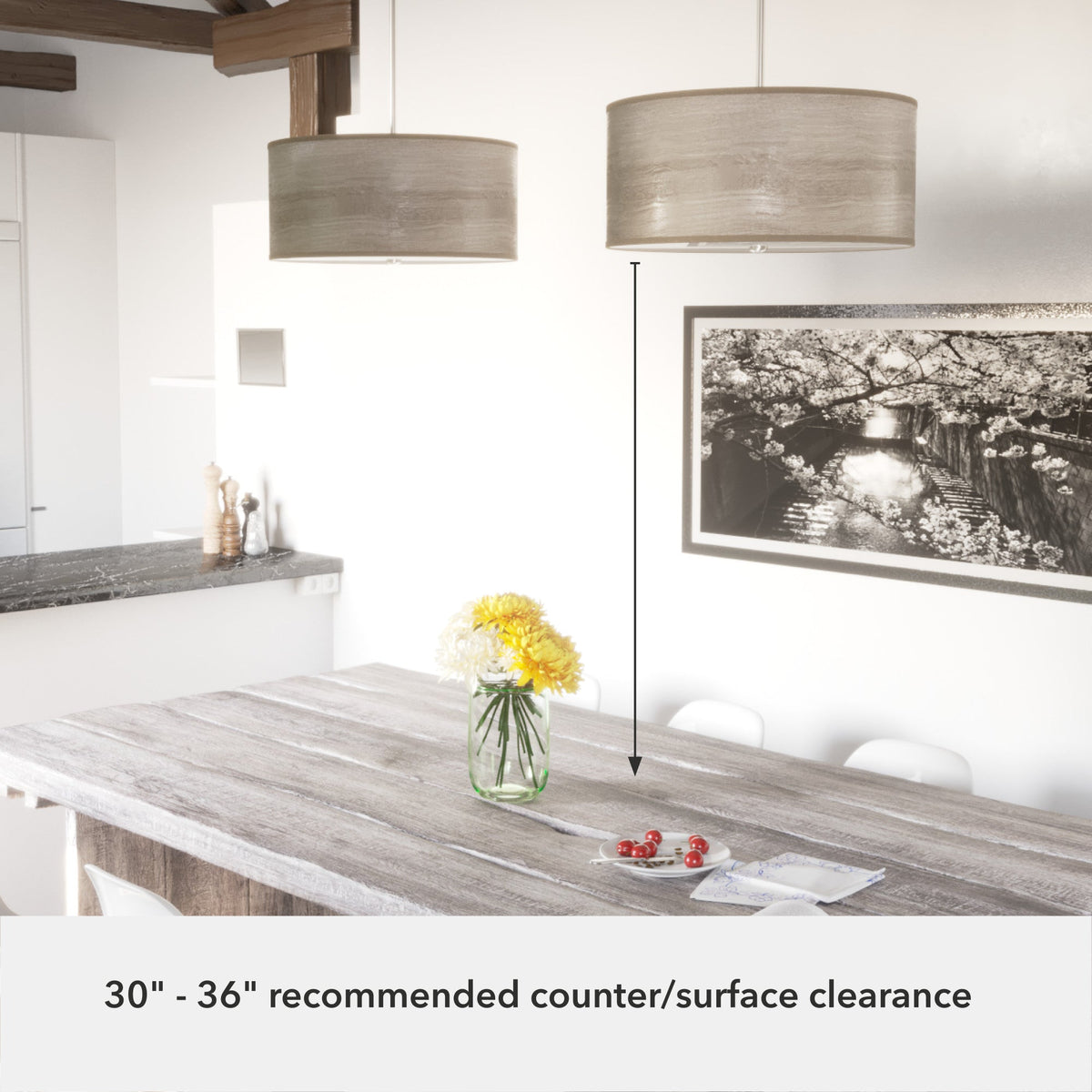 Hunter Solhaven 3-Light Gray Oak Modern/Contemporary Frosted Glass Drum LED Medium Hanging Kitchen Island Light