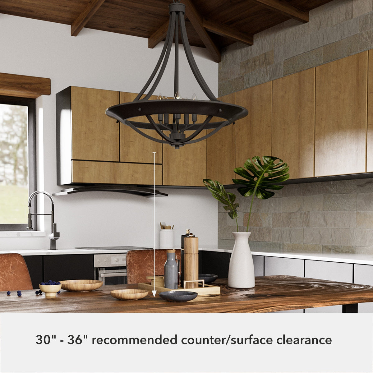 Hunter Perch Point 4-Light Noble Bronze Transitional Bowl LED Large Hanging Kitchen Island Light