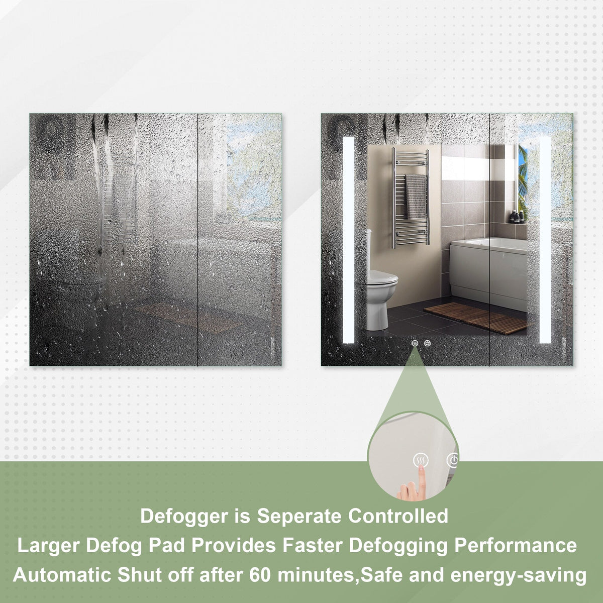 Forclover 30-in x 30-in Lighted LED Fog Free Surface/Recessed Mount Silver Mirrored Soft Close Medicine Cabinet with Outlet