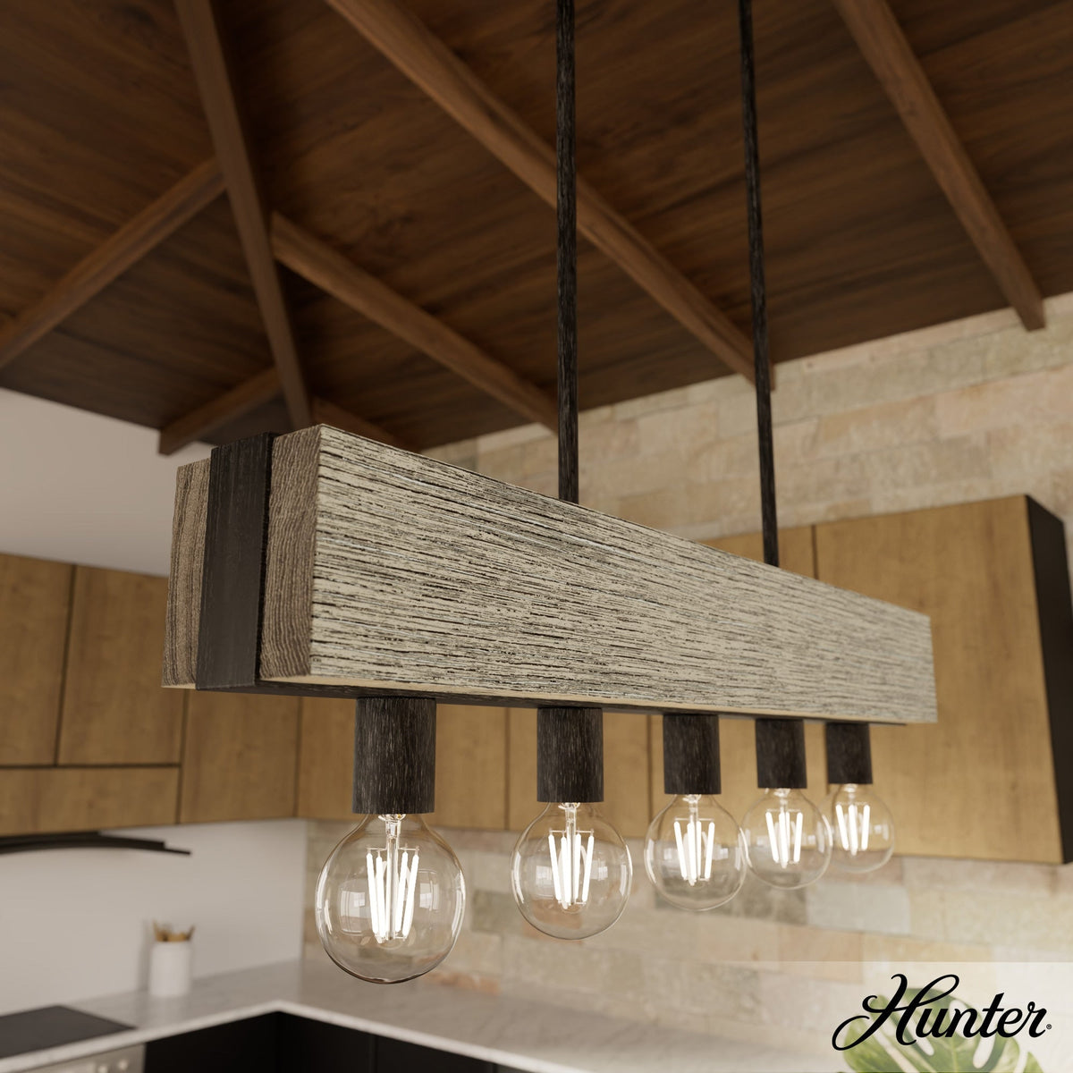 Hunter Donelson 5-Light Satin Black RusticBare Bulb Chandelier