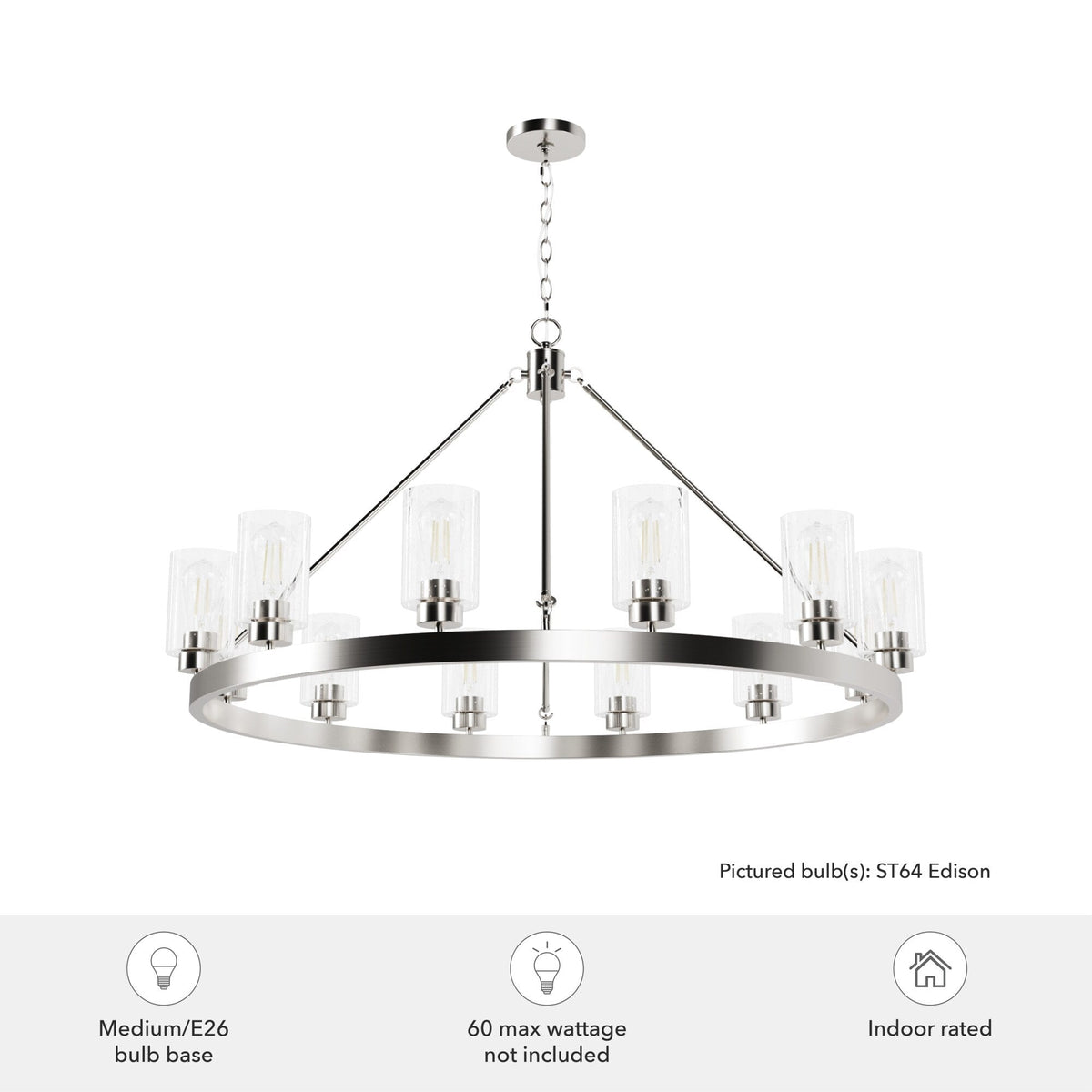 Hunter Hartland 12-Light Brushed Nickel Transitional Led Chandelier