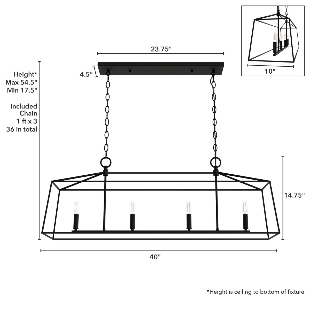 Hunter Fair Oaks 4-Light Matte Black TransitionalCage Chandelier