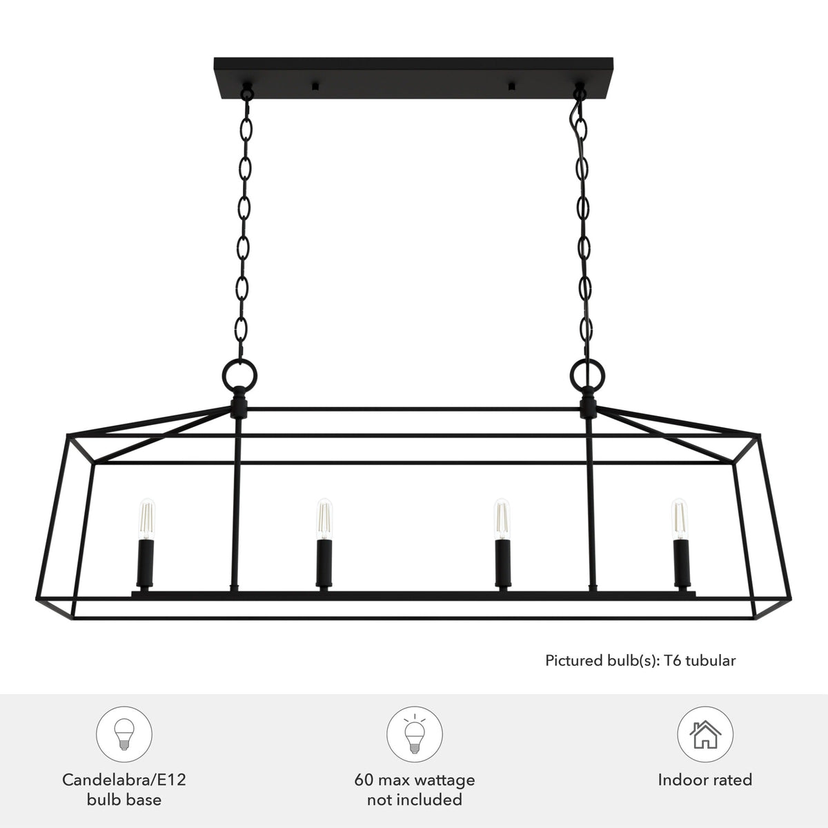 Hunter Fair Oaks 4-Light Matte Black TransitionalCage Chandelier