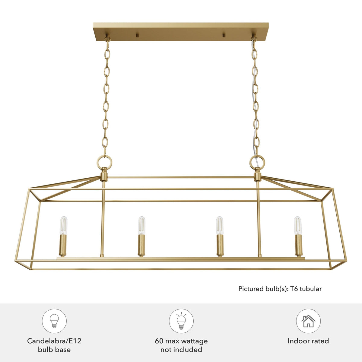Hunter Fair Oaks 4-Light Satin Gold TransitionalCage Chandelier