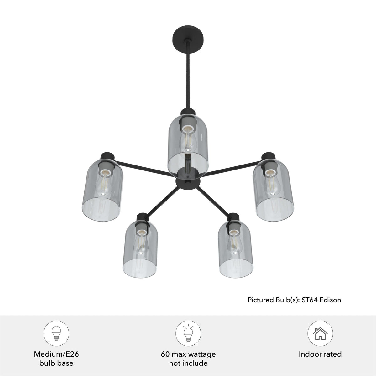Hunter Lochemeade 5-Light Matte Black Transitional Led Chandelier