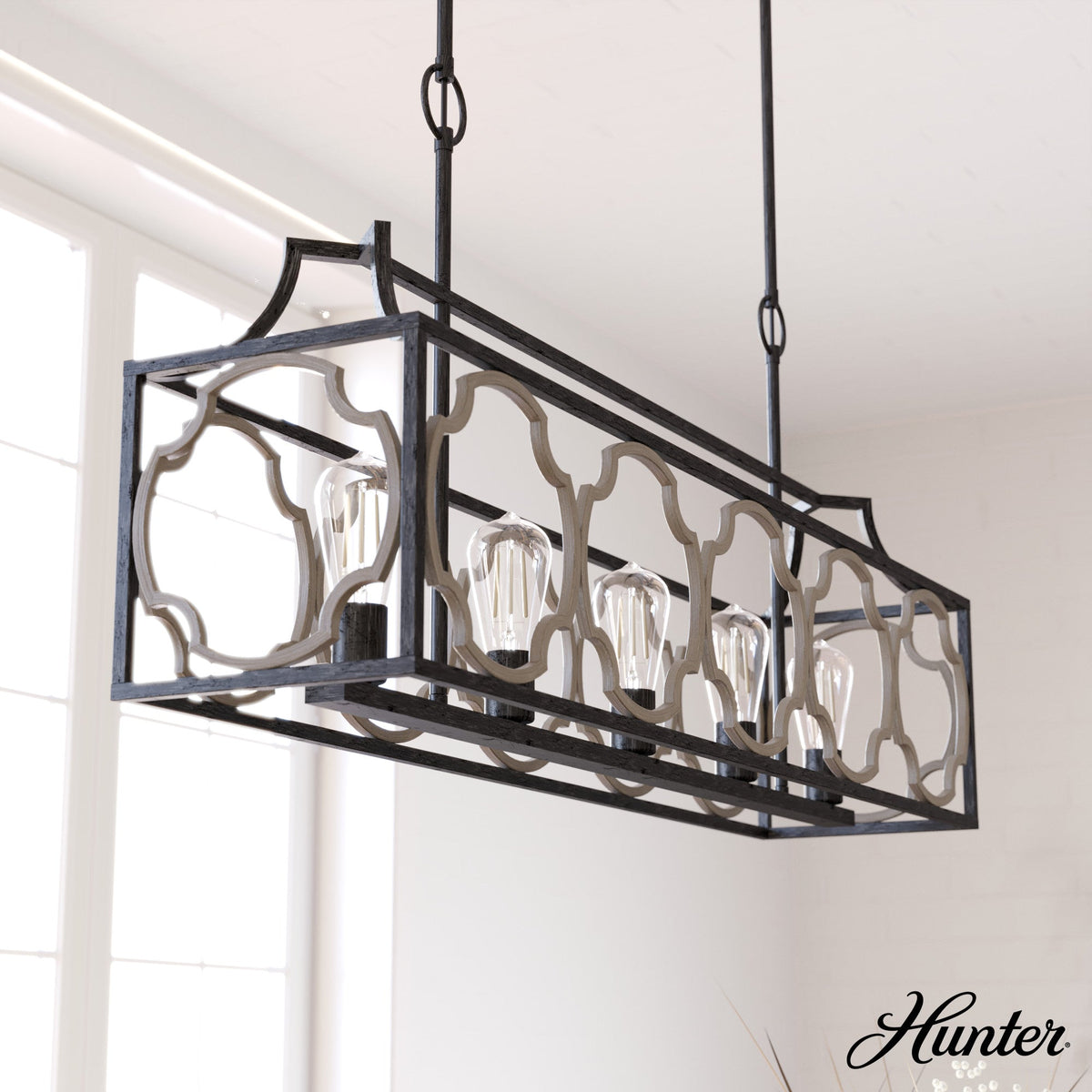 Hunter Stone Creek 5-Light Matte Black Transitional Led Bare Bulb Chandelier