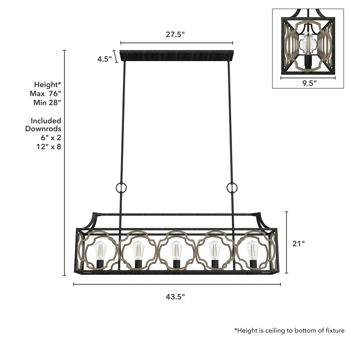 Hunter Stone Creek 5-Light Matte Black Transitional Led Bare Bulb Chandelier