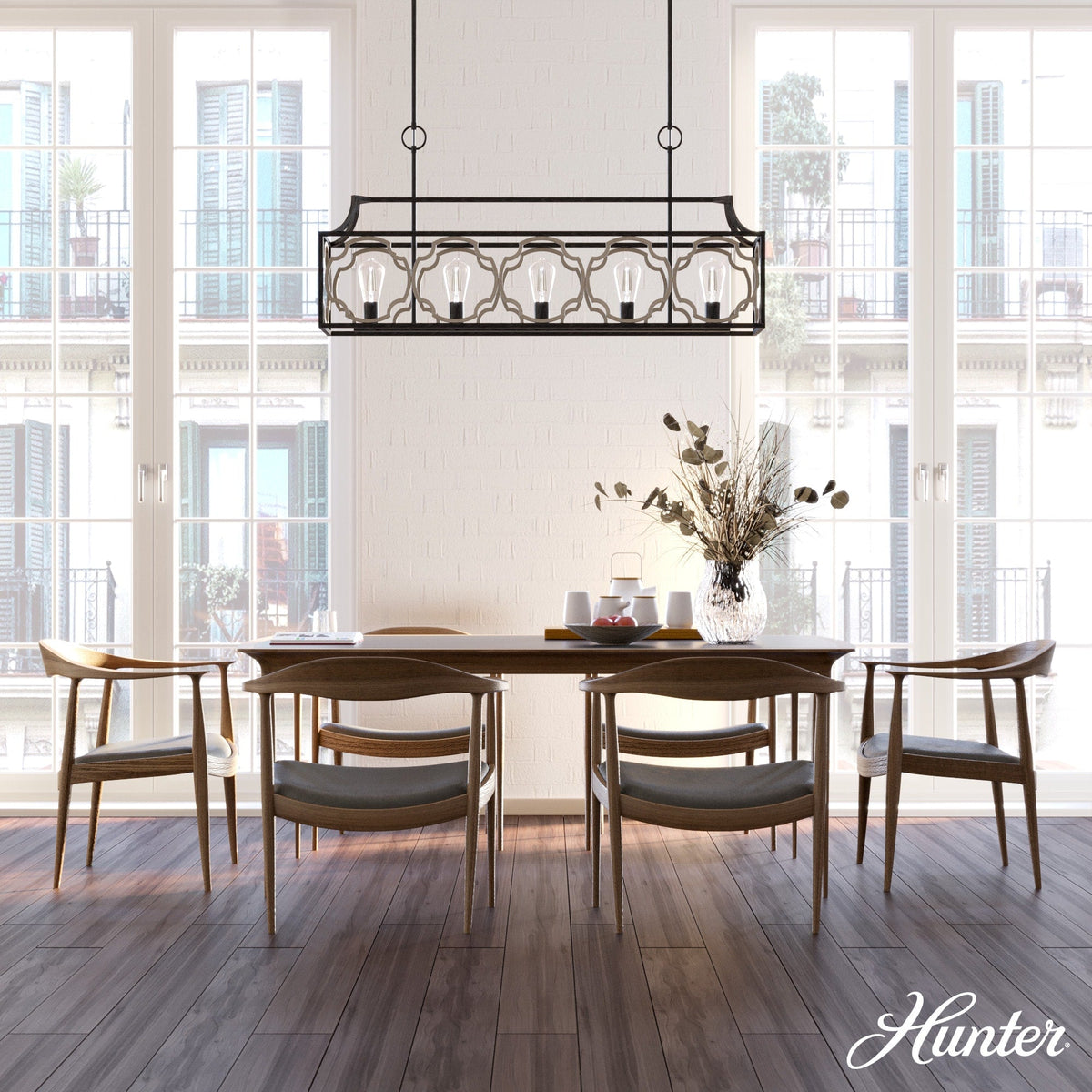 Hunter Stone Creek 5-Light Matte Black Transitional Led Bare Bulb Chandelier