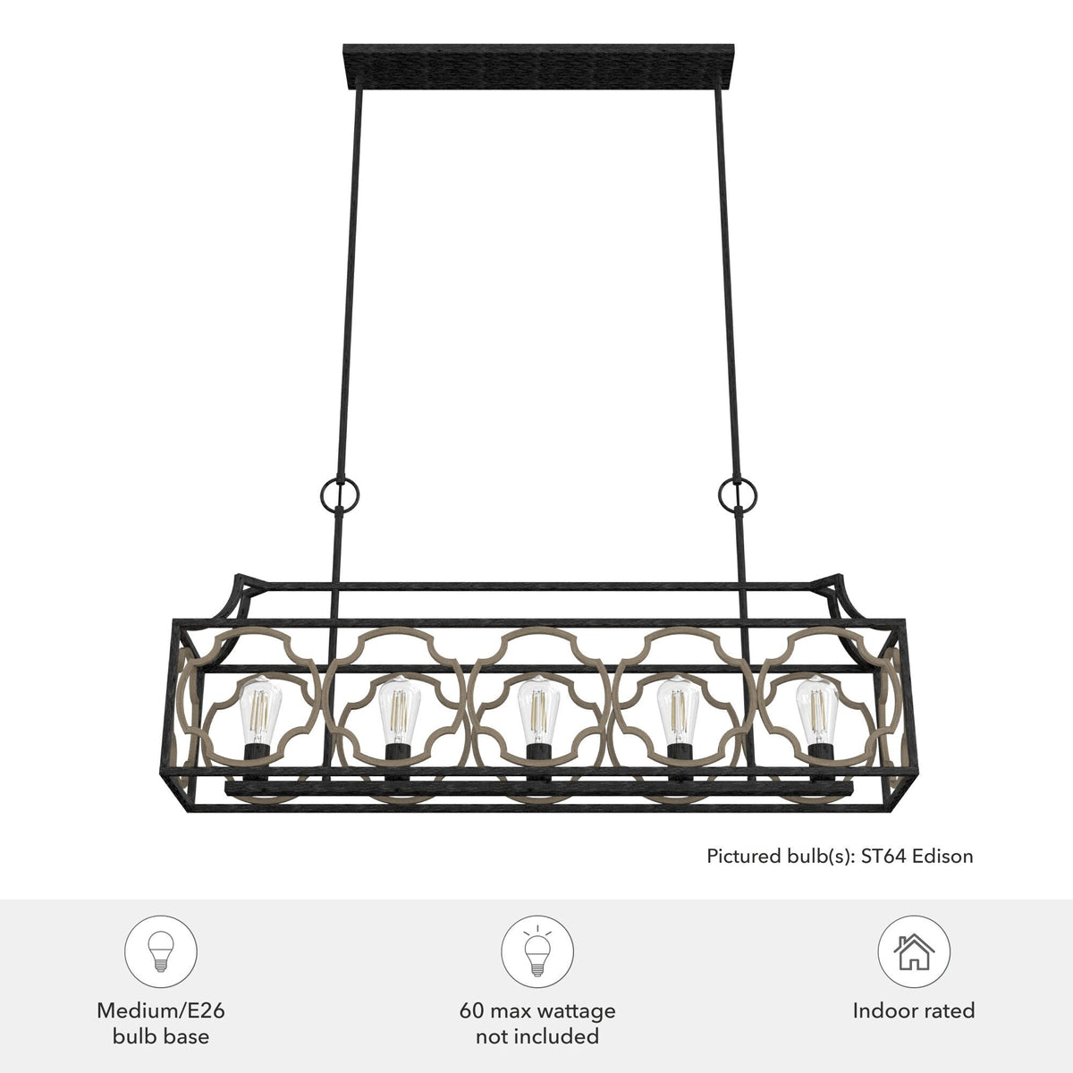 Hunter Stone Creek 5-Light Matte Black Transitional Led Bare Bulb Chandelier