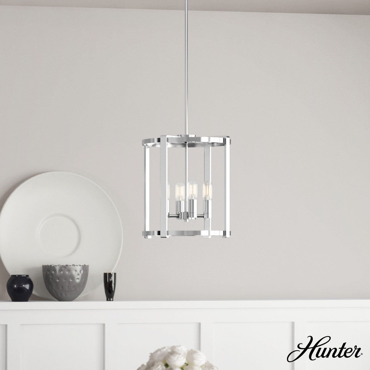 Hunter Astwood 4-Light Polished Nickel Transitional Led Chandelier