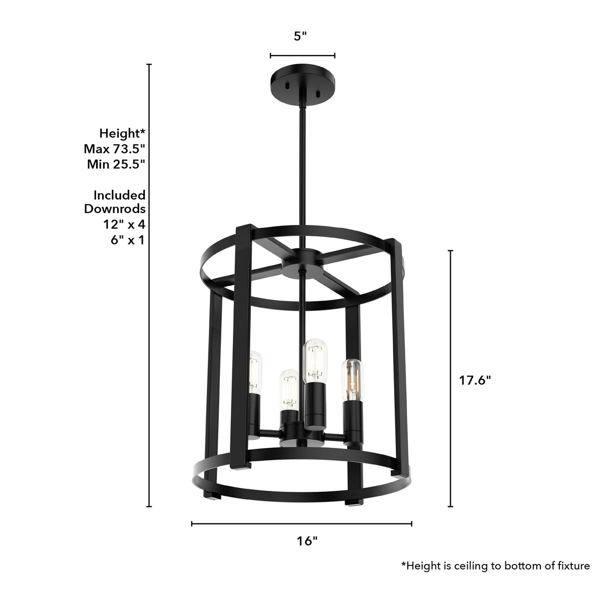 Hunter Astwood 4-Light Matte Black Transitional Led Chandelier