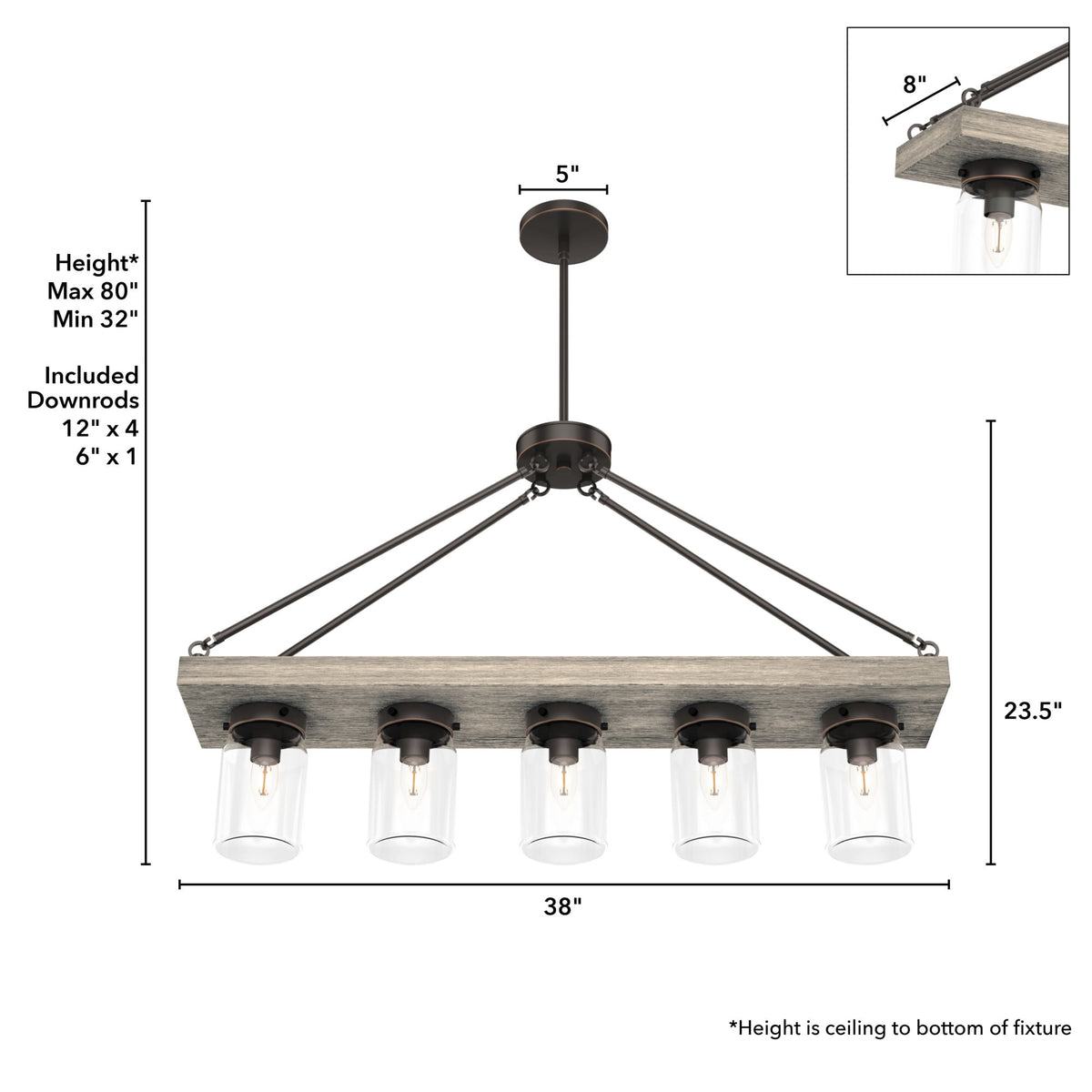 Hunter Devon Park 5-Light Matte Bronze Farmhouse Led Chandelier