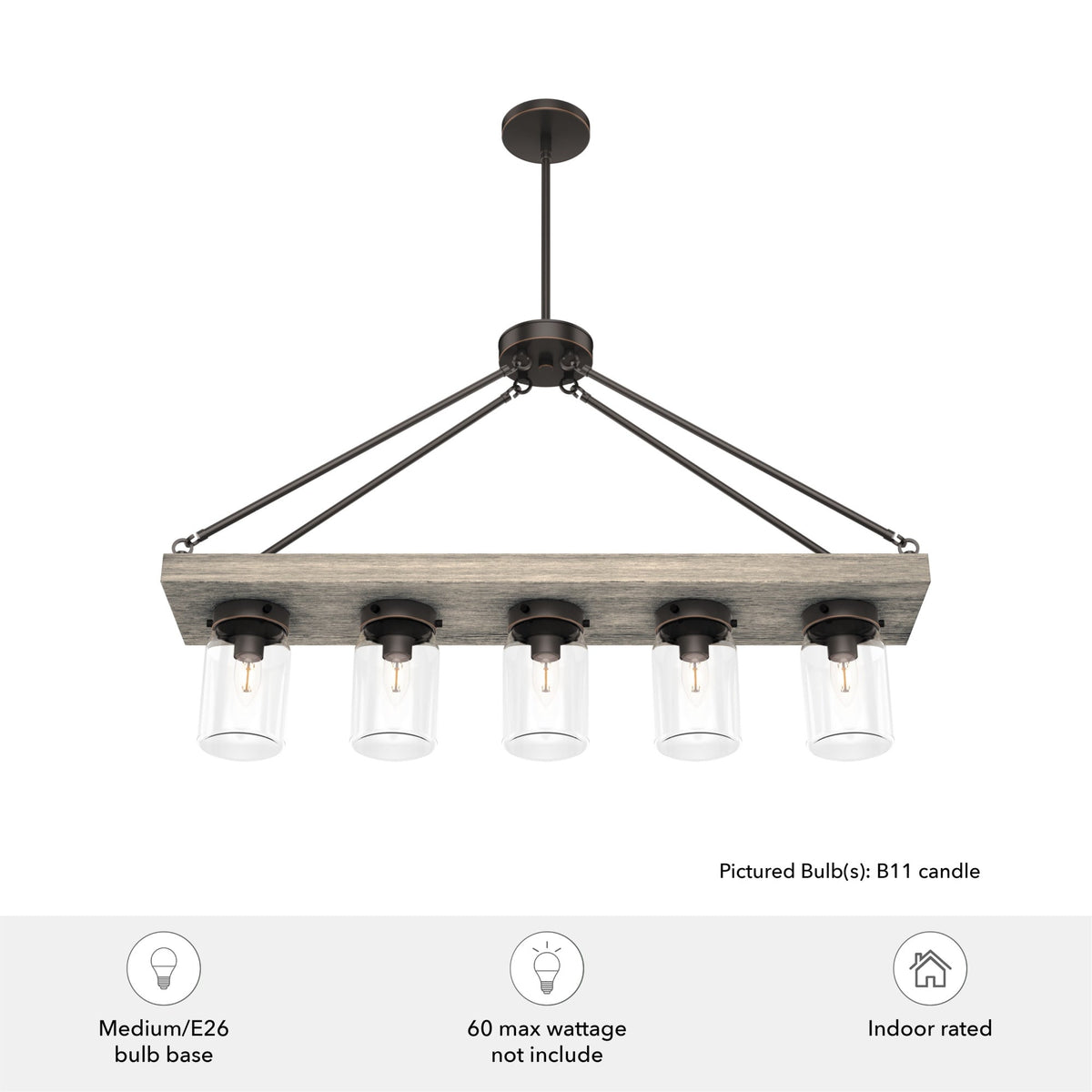 Hunter Devon Park 5-Light Matte Bronze Farmhouse Led Chandelier