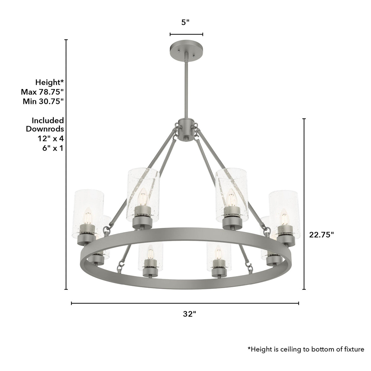 Hunter Hartland 8-Light Matte Gray Transitional Led Chandelier