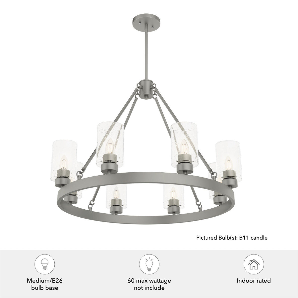 Hunter Hartland 8-Light Matte Gray Transitional Led Chandelier