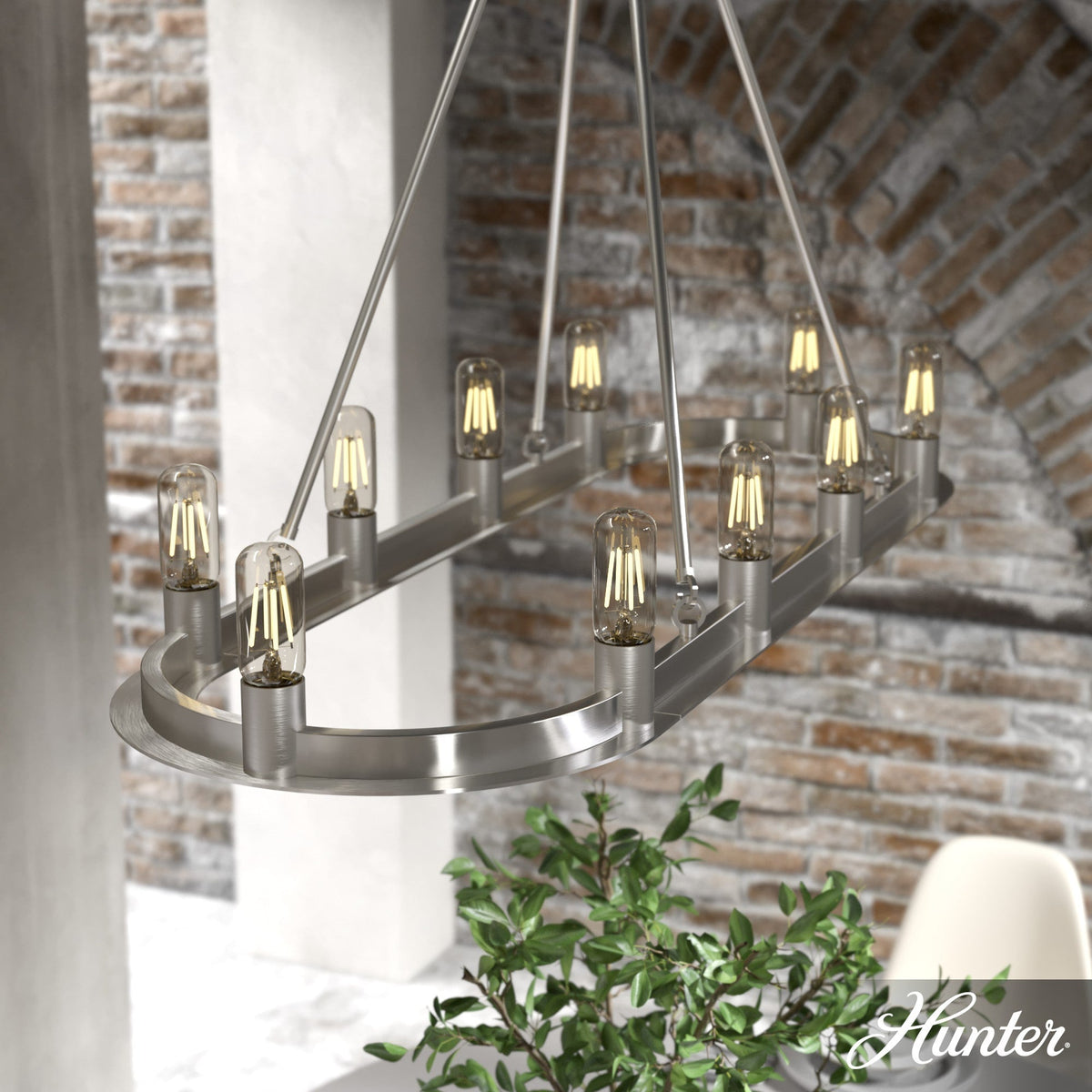 Hunter Saddlewood 10-Light Brushed Nickel Transitional Led Bare Bulb Chandelier