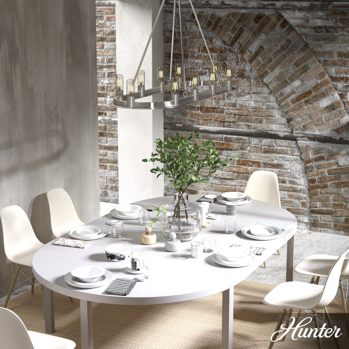 Hunter Saddlewood 10-Light Brushed Nickel Transitional Led Bare Bulb Chandelier