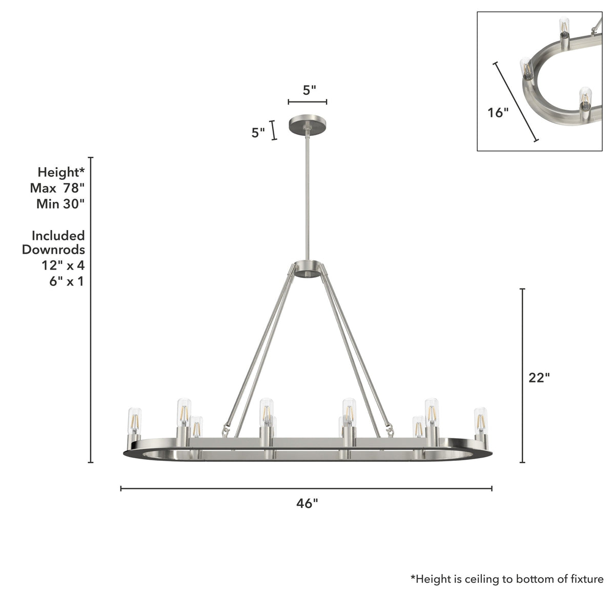 Hunter Saddlewood 10-Light Brushed Nickel Transitional Led Bare Bulb Chandelier