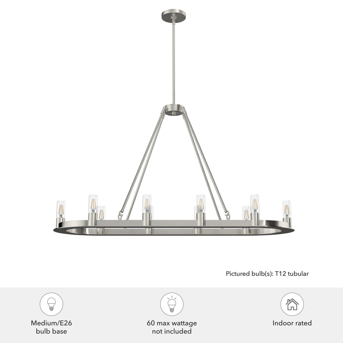 Hunter Saddlewood 10-Light Brushed Nickel Transitional Led Bare Bulb Chandelier