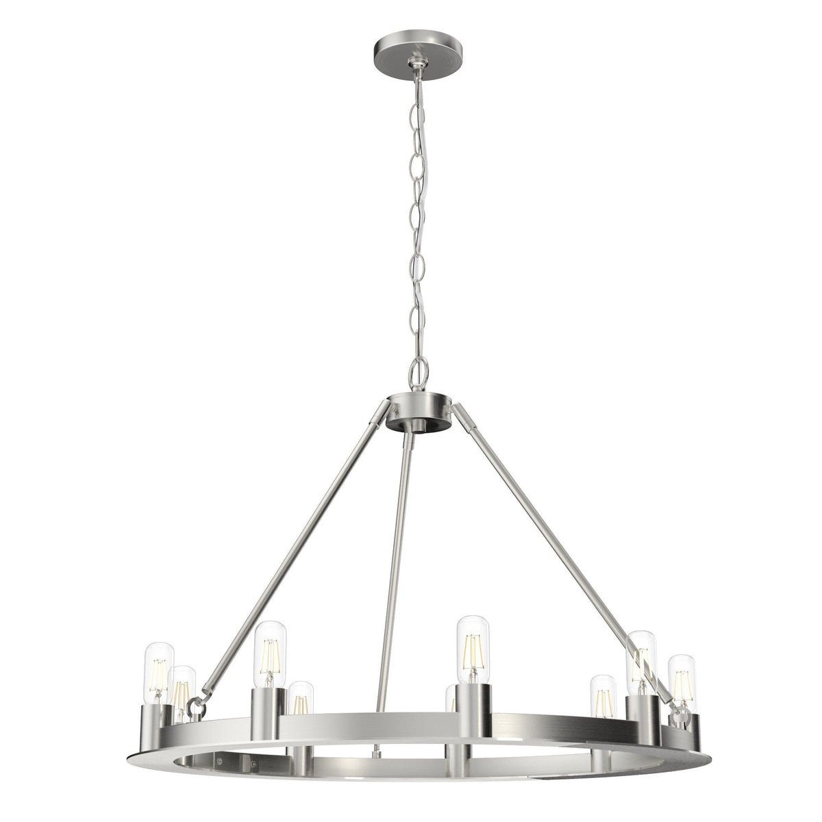 Hunter Saddlewood 9-Light Brushed Nickel Transitional Led Bare Bulb Chandelier