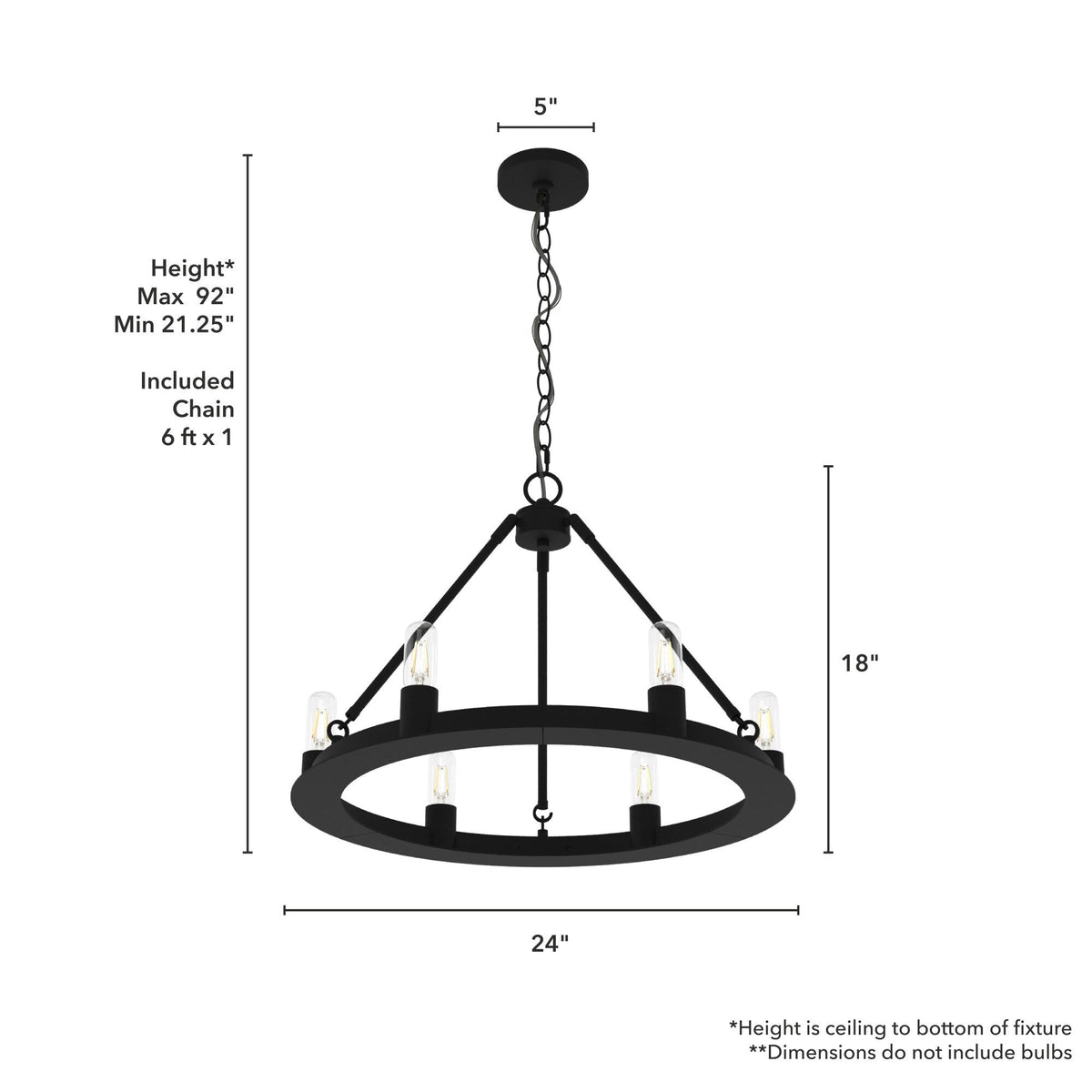 Hunter Saddlewood 6-Light Matte Black Transitional Led Chandelier