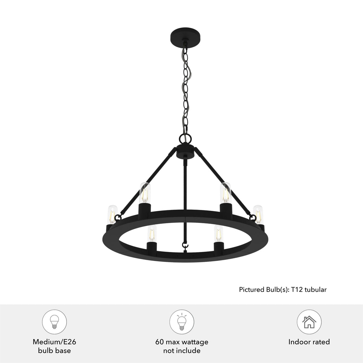 Hunter Saddlewood 6-Light Matte Black Transitional Led Chandelier