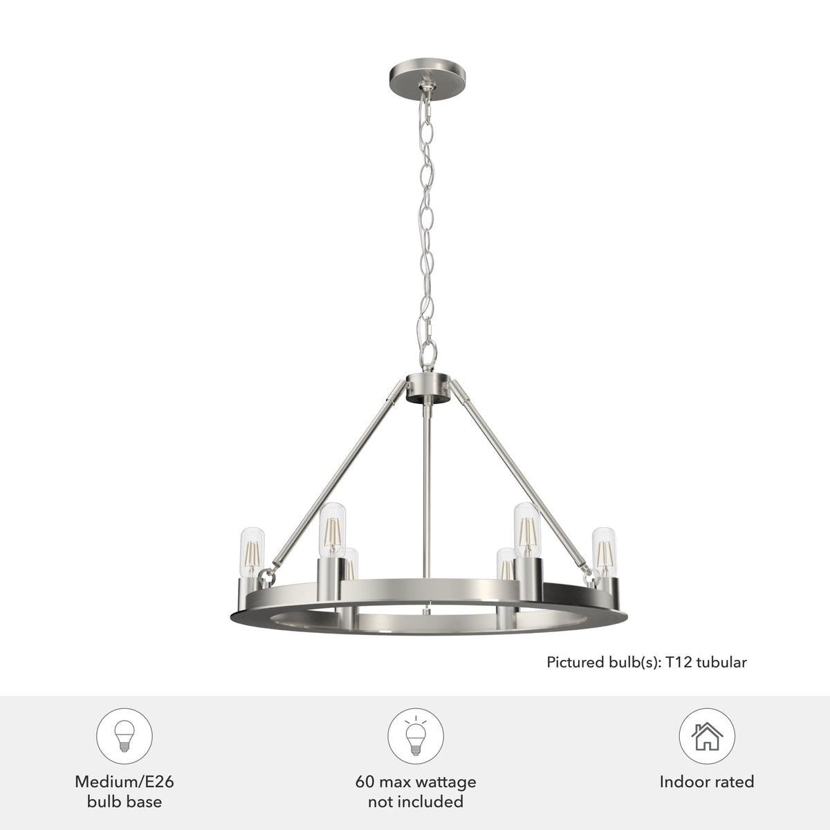 Hunter Saddlewood 6-Light Brushed Nickel Transitional Led Bare Bulb Chandelier