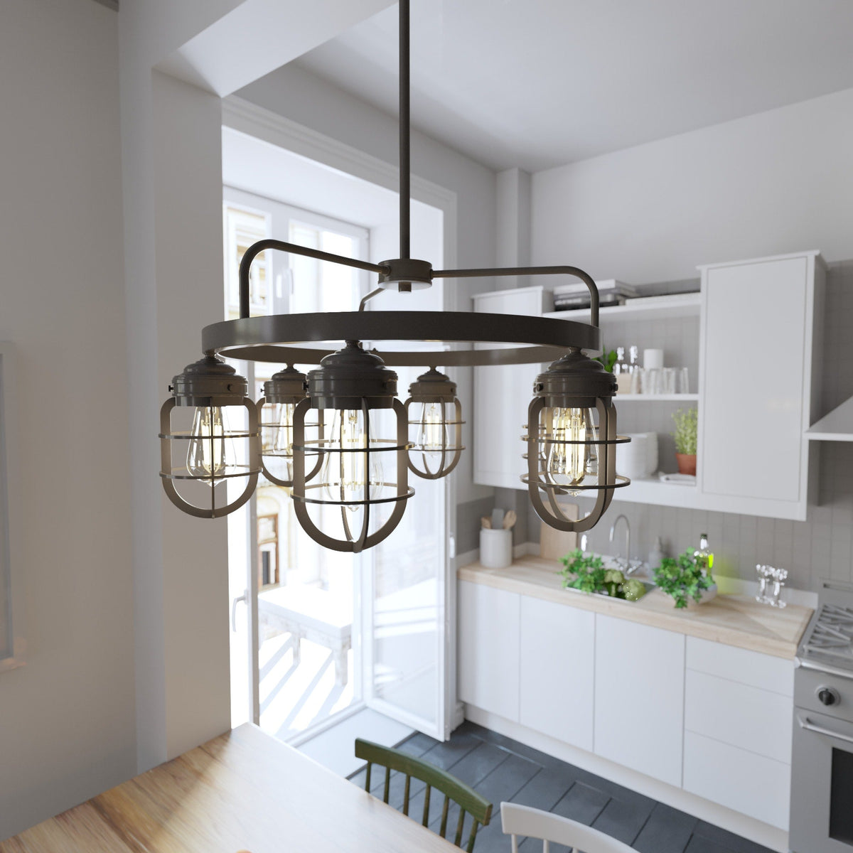 Hunter Starklake 6-Light Matte Bronze Industrial Led Cage Chandelier