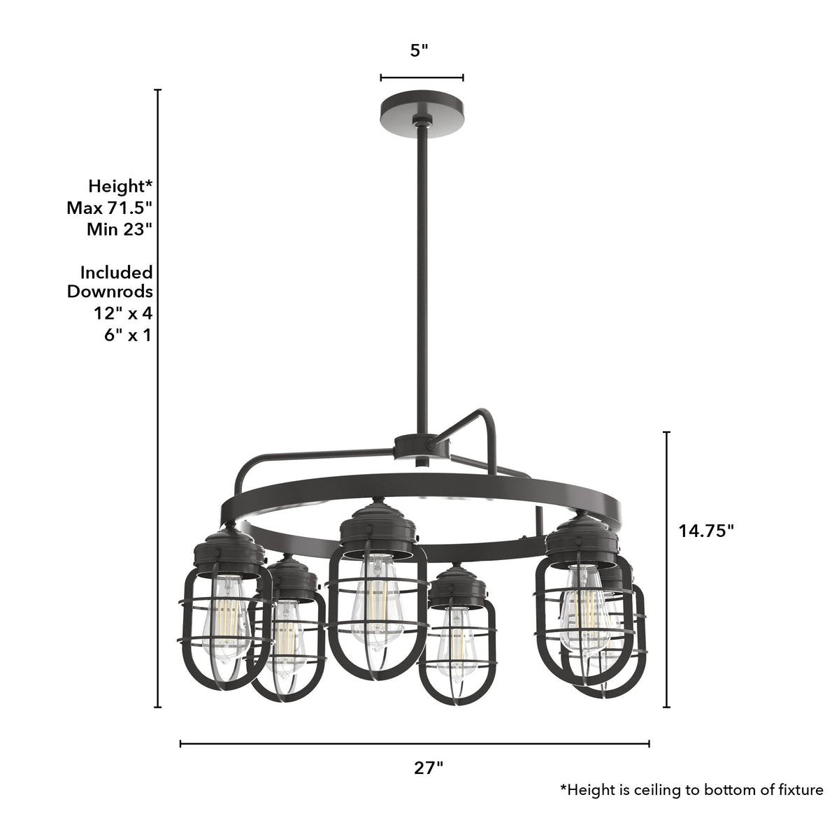 Hunter Starklake 6-Light Matte Bronze Industrial Led Cage Chandelier