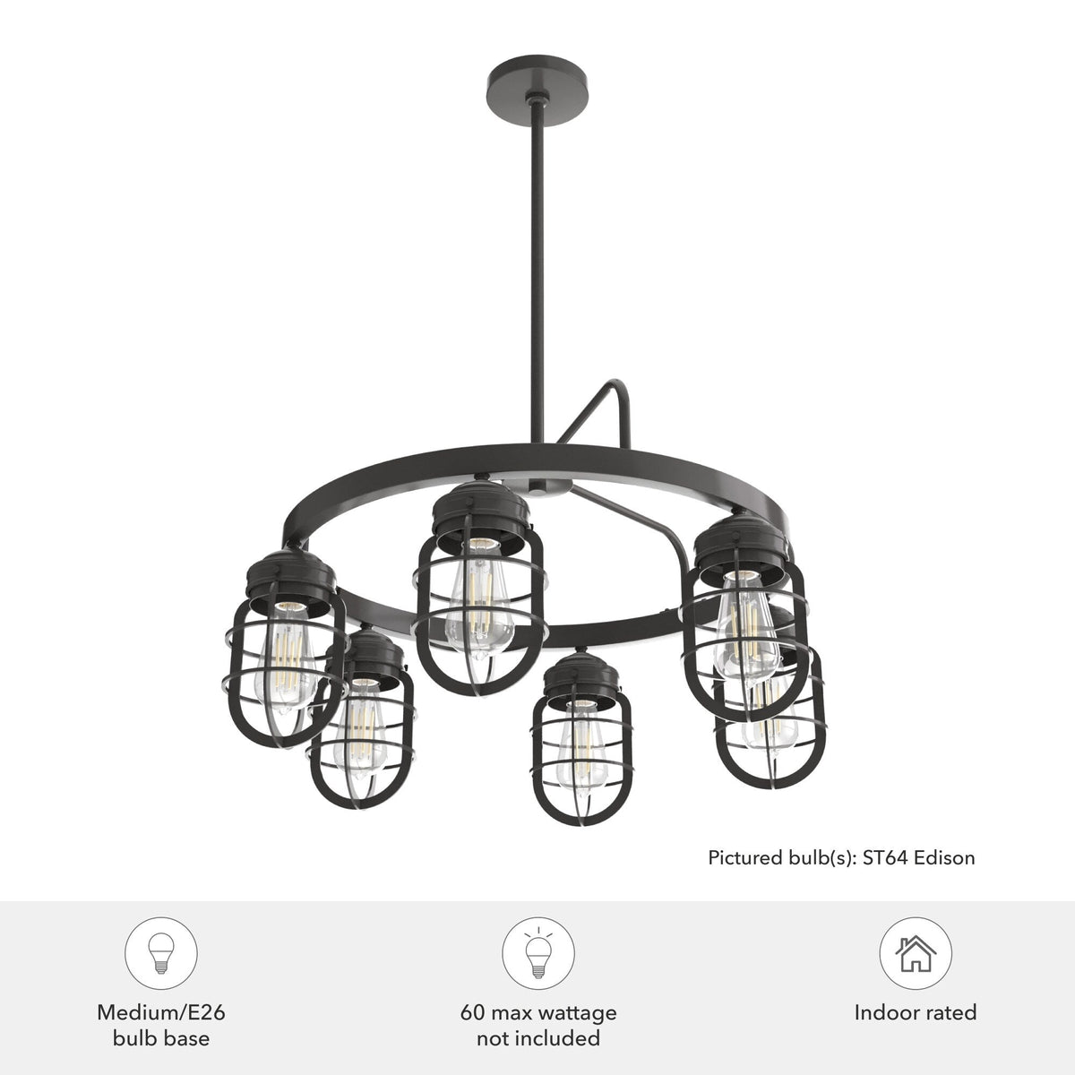 Hunter Starklake 6-Light Matte Bronze Industrial Led Cage Chandelier