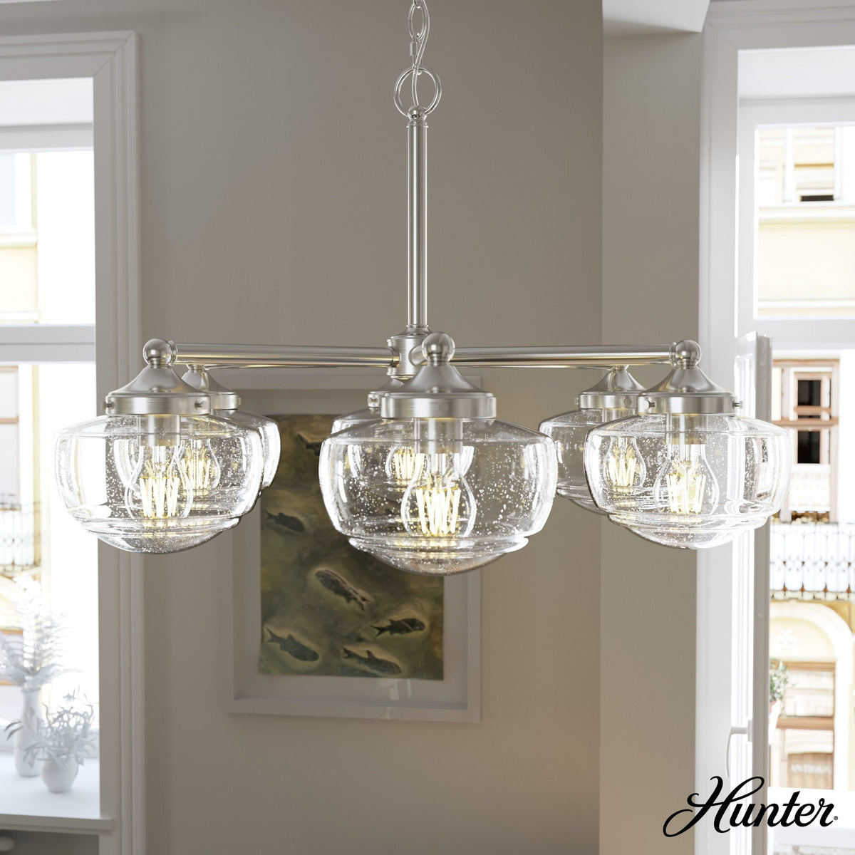 Hunter Saddle Creek 6-Light Brushed Nickel Transitional Led Chandelier