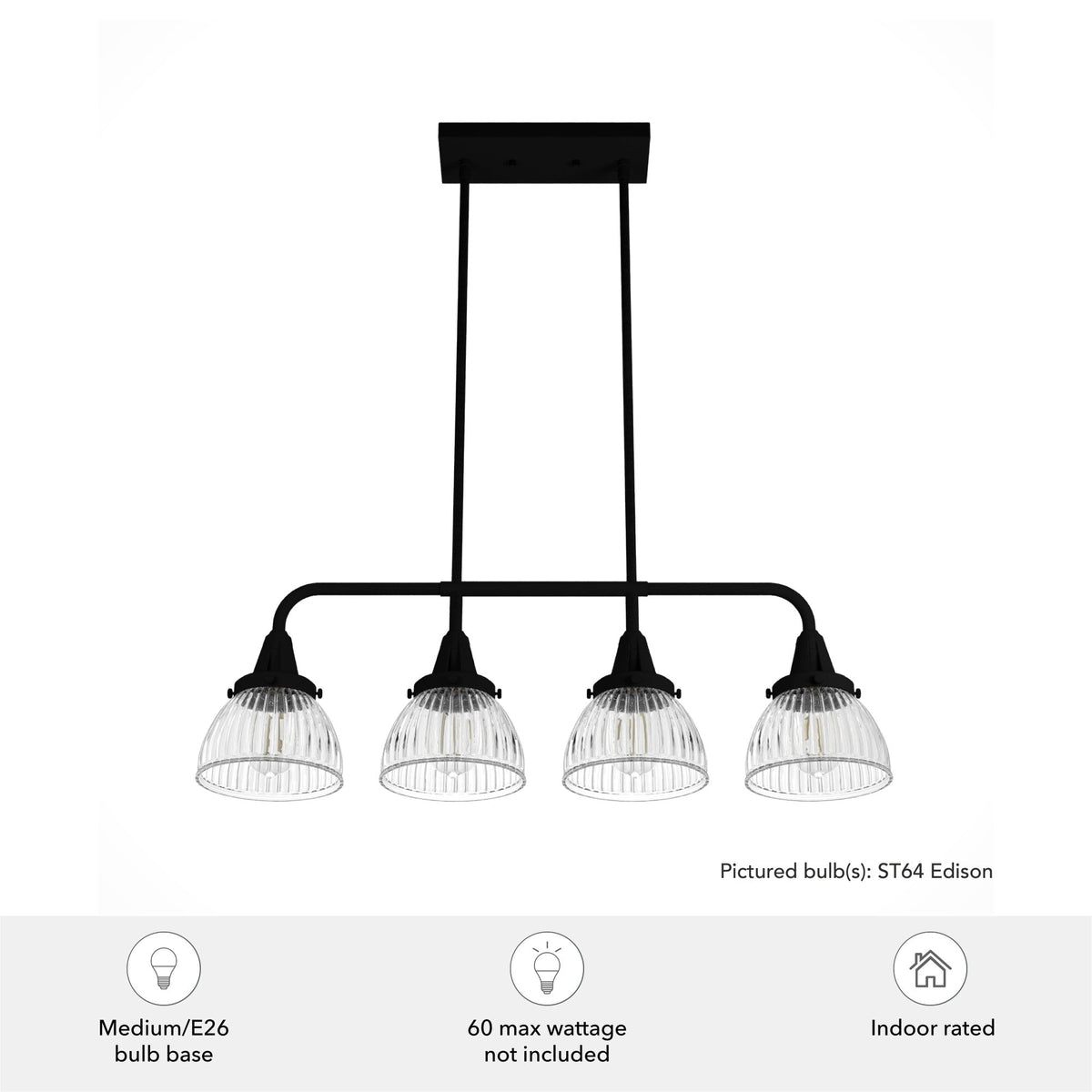 Hunter Cypress Grove 4-Light Matte Black Transitional Led Crystal Chandelier