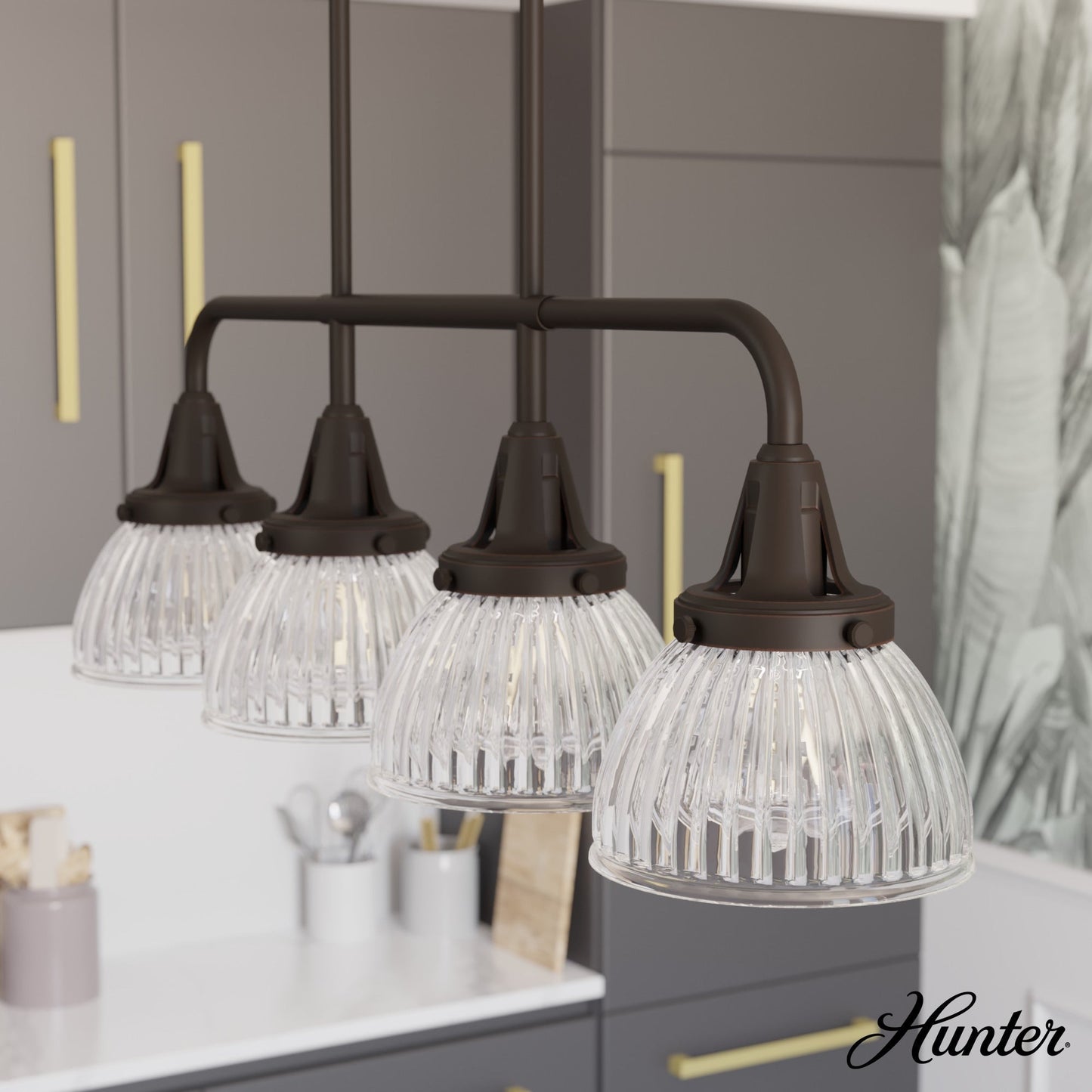 Hunter Cypress Grove 4-Light Matte Copper Transitional Led Crystal Chandelier