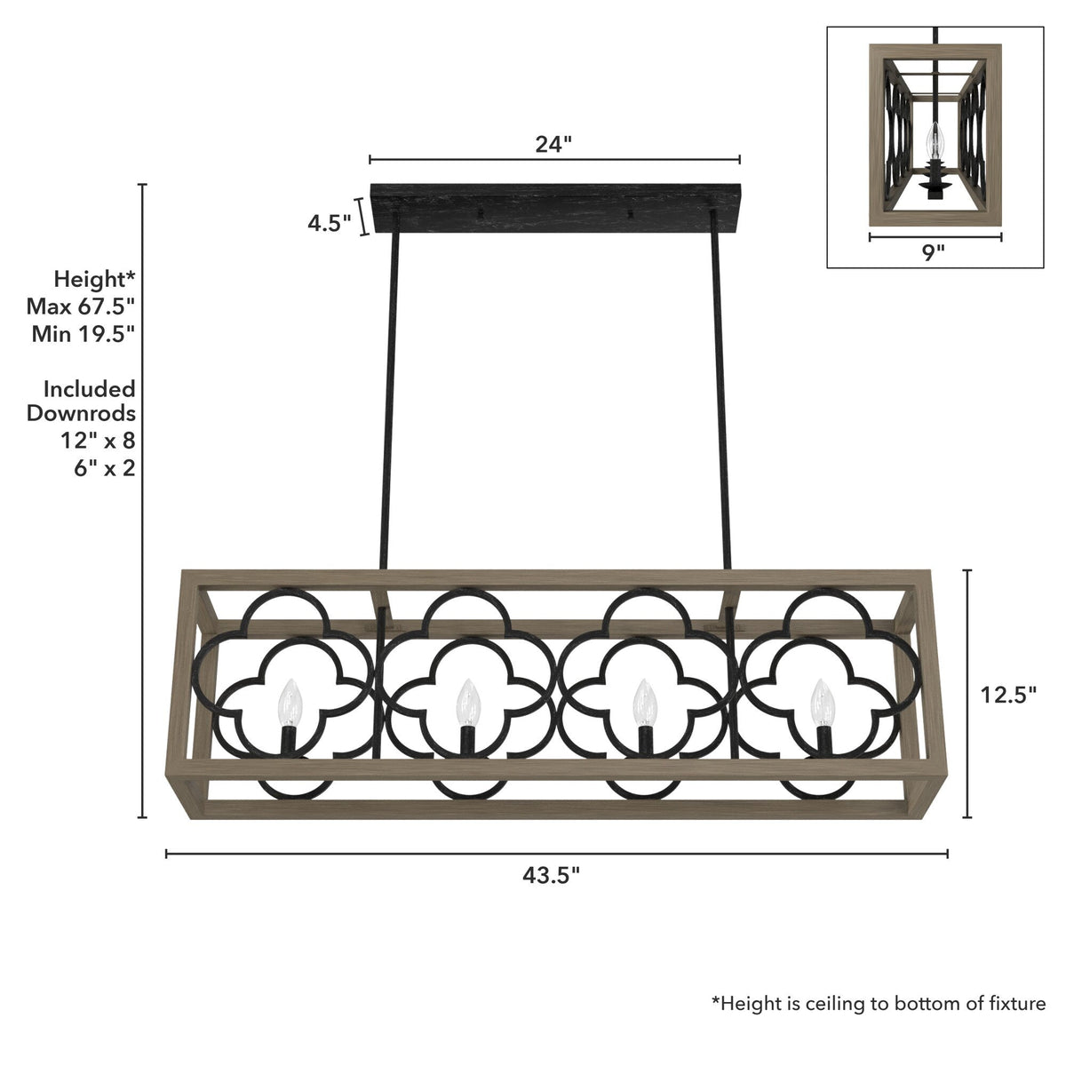 Hunter Gablecrest 4-Light Matte Black Transitional Led Chandelier