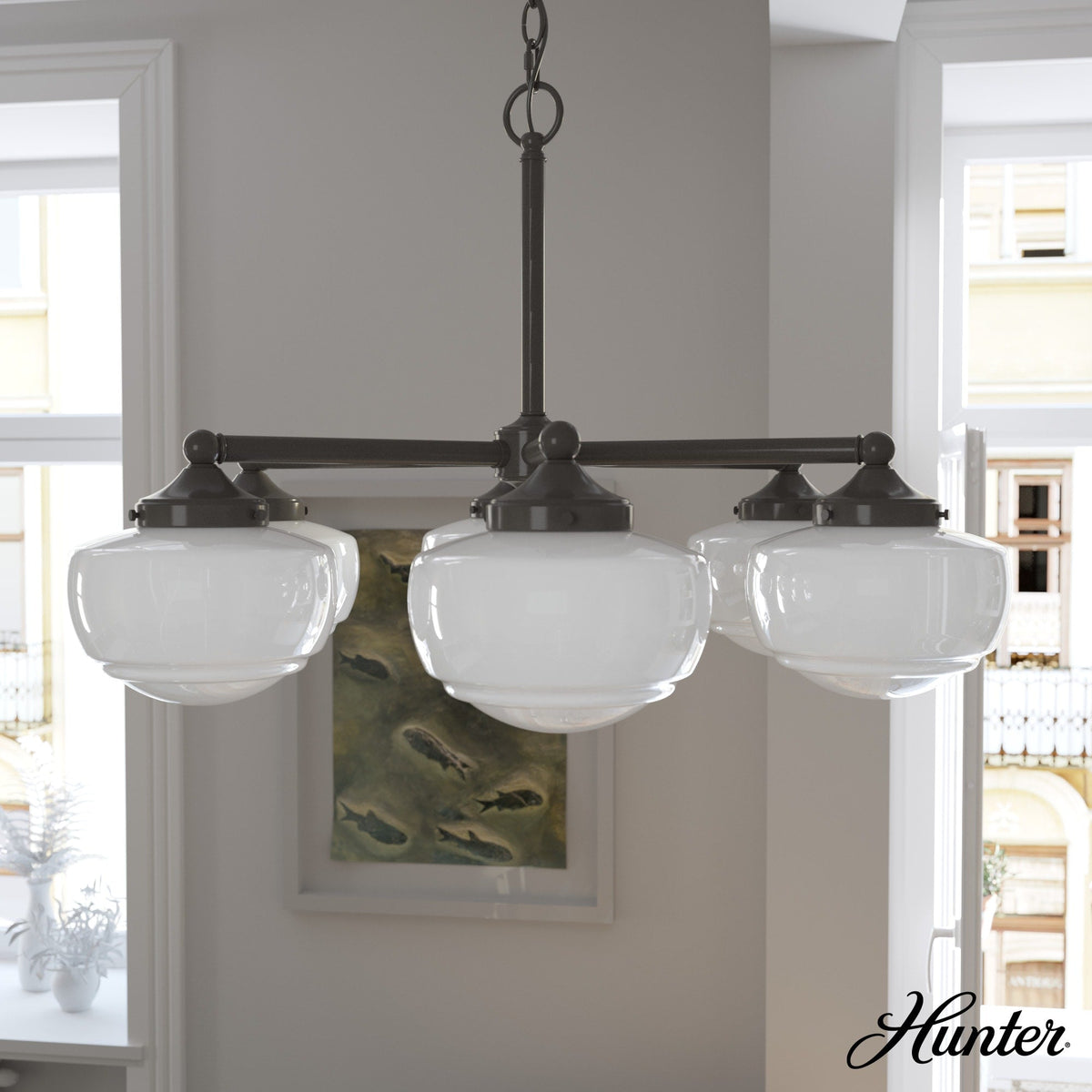 Hunter Saddle Creek 6-Light Satin Bronze Transitional Led Chandelier