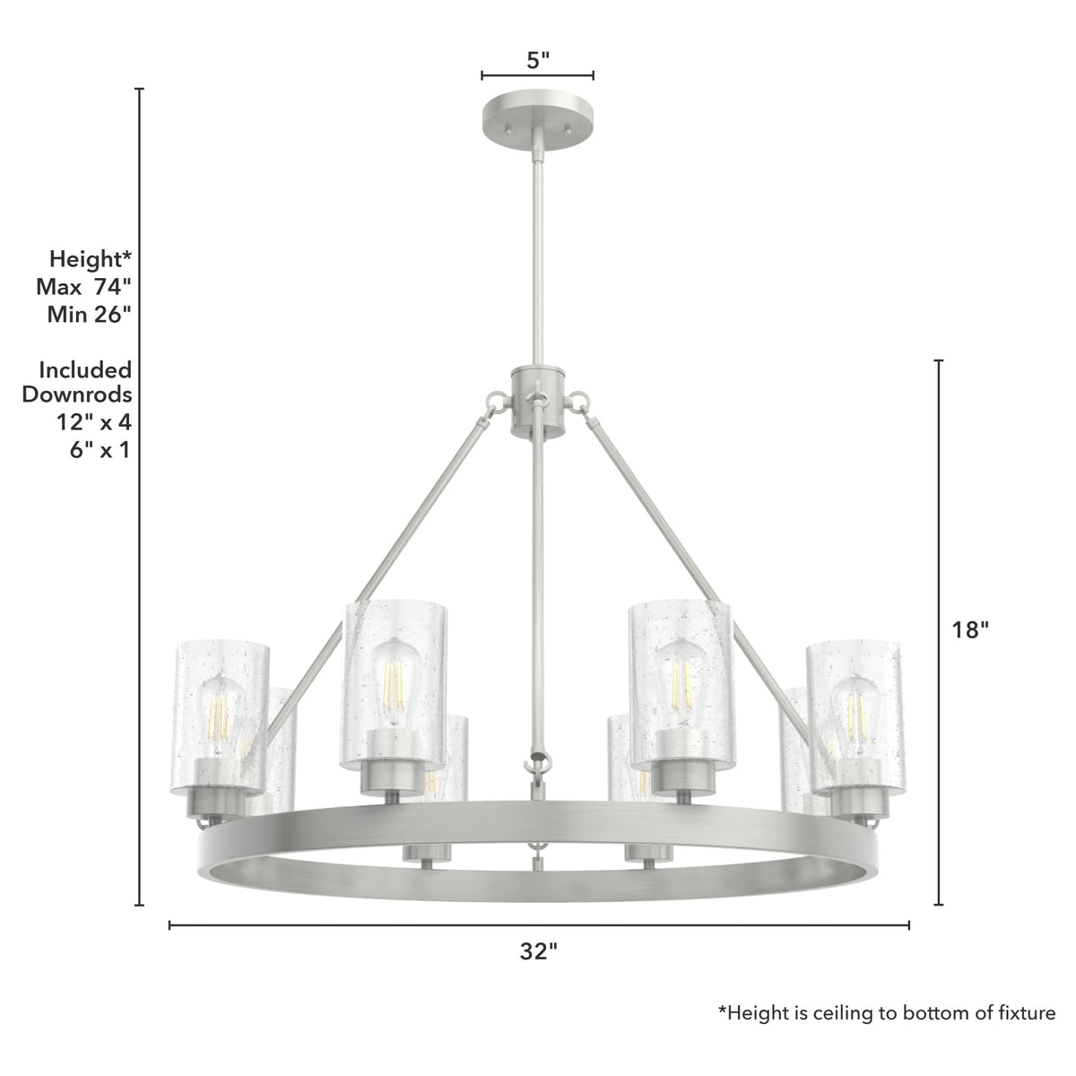 Hunter Hartland 8-Light Brushed Nickel Farmhouse Led Chandelier
