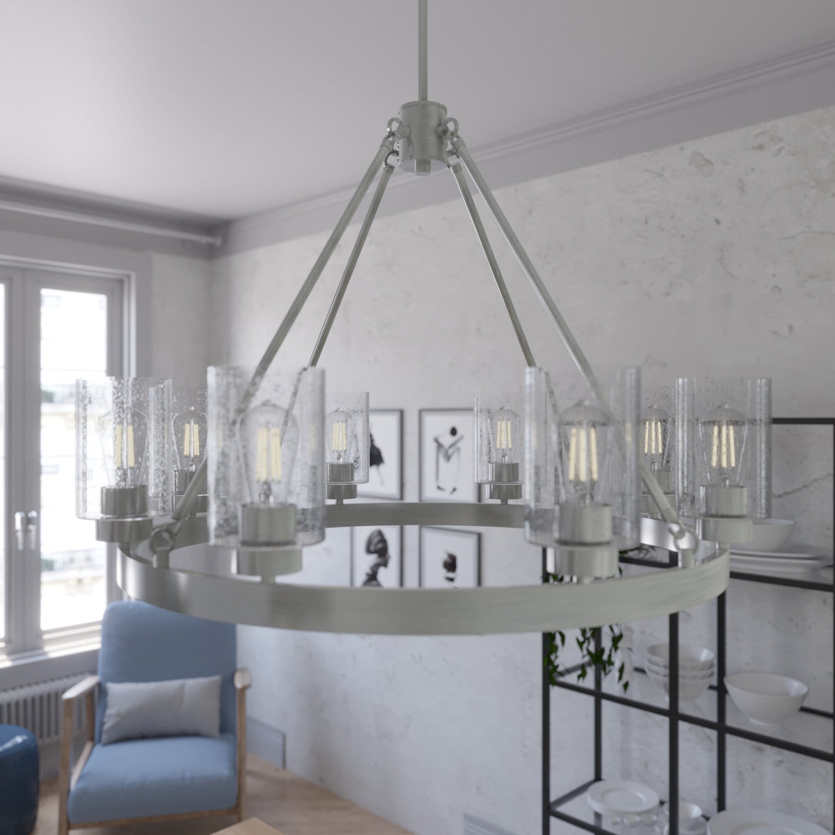 Hunter Hartland 8-Light Brushed Nickel Farmhouse Led Chandelier
