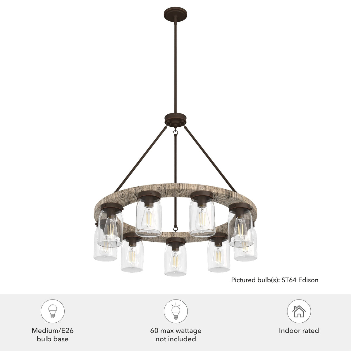 Hunter Devon Park 9-Light Matte Copper Farmhouse Led Crystal Chandelier
