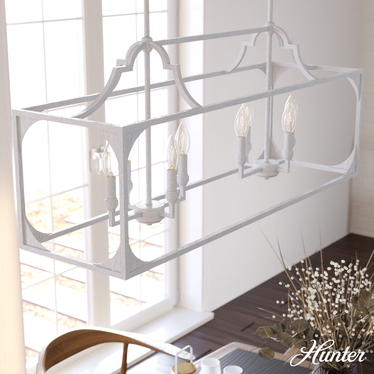 Hunter Highland Hill 8-Light Distressed Gold Traditional Led Bare Bulb Chandelier